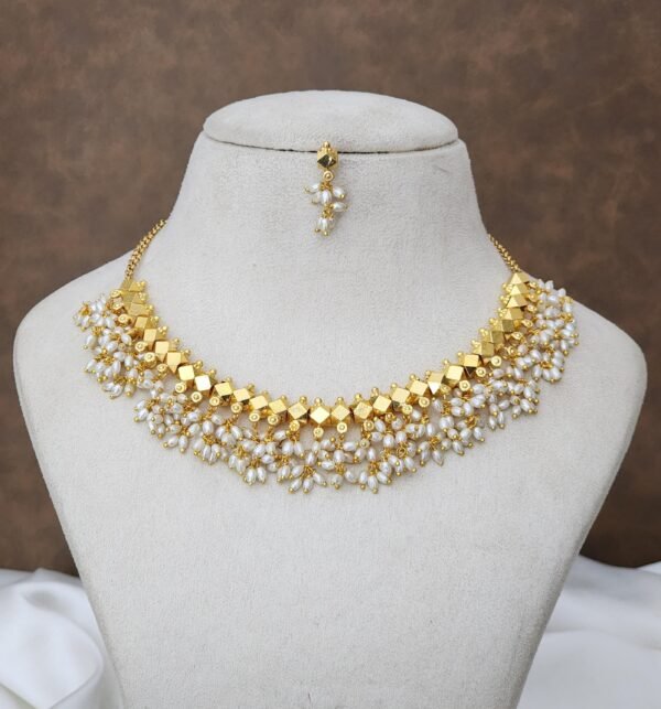 Premium 1 Gram Gold Necklace with Pearls - Image 2