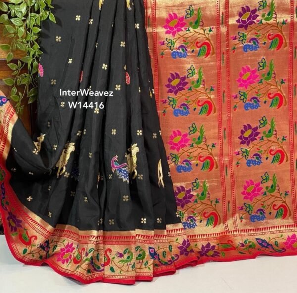 Soft moonga sarees with paithani woven border - Image 7