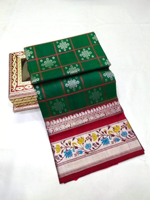 Venkatagiri Pure Silk Saree - Green and Red Combination